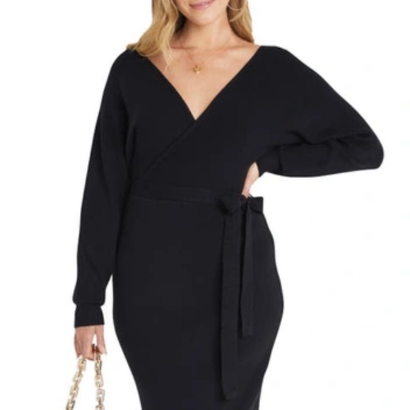 NWT Vici Collection Drape Long Sleeve Wrap Sweater Dress In Black - size M - Picture 3 of 5